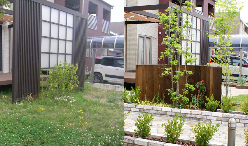 草だらけの庭からガーデニングを楽しめる庭へリフォーム 長野市ガーデン エクステリア ガーデンファクトリー 外構工事 エクステリア工事ならお任せください